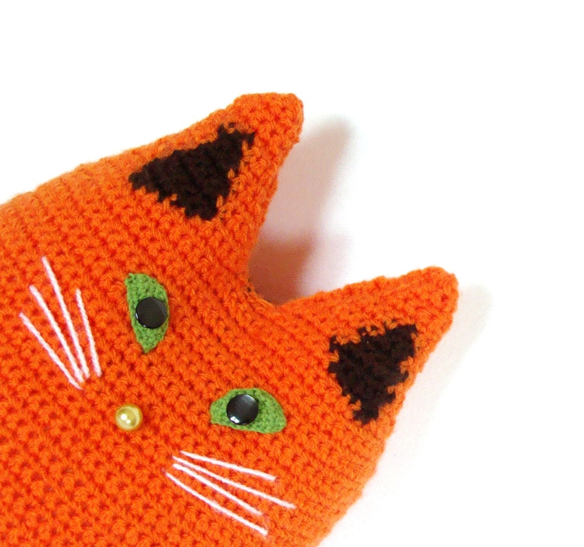 Cute orange stripped cat toy pillow , home decor, crochet cushion, pillow  stuffed