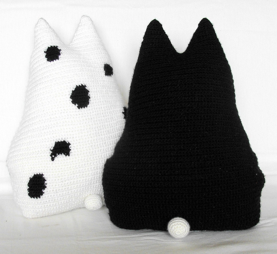 Cute crochet toy pillows set "Cat Pals" - crochet cushions, pillows - Black & White - Stuffed