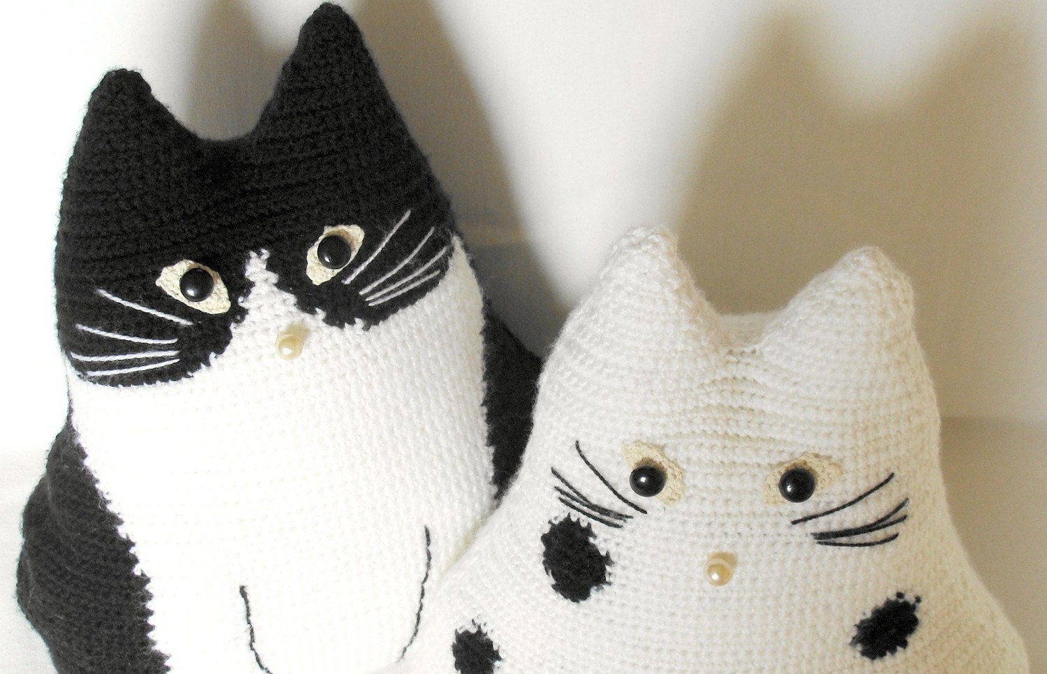 Cute crochet toy pillows set "Cat Pals" - crochet cushions, pillows - Black & White - Stuffed