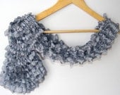 Hand knitted lacy ruffled gray scarf, women scarf, grey, Flamenco, for her, women accessories, neckwarmer, gift