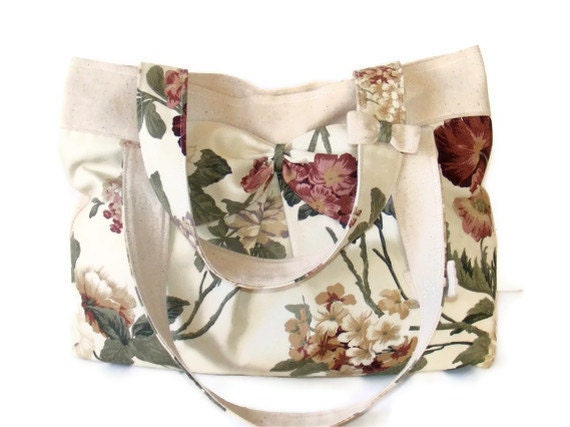 Purse/ shoulder bag / Green bag with floral bow- Diaper bag / Handbag / bow bag/ Travel, Women , with same fabric bow