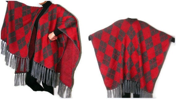 argyle poncho shawl,red shawl poncho,warm,soft,new trend,fashion accessories fall,spring,winter,for her,tricot fabric,tassel,gi - seno