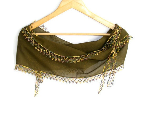 scarf ,women cotton scarves, fashion scarves, green, Turkish oya scarf hand crocheted lace scarf /headband / gift for her