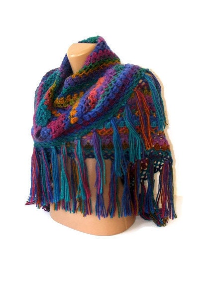 women hand-crocheted shawl, scarf, rainbow wool shawl, multicolor, crochet stole, woman shawl ,for her, spring trends
