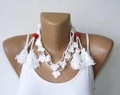 fashion Lariat Scarf.white lariat scarves,fashion accessory,crochet scarf,flower,fashion flower scarves,2013 trends,christmas gifts