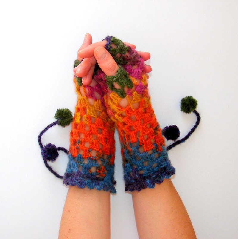 Fingerless Gloves, women accessories, multicolor, hand crocheted gloves , new fashion, rainbow, for her