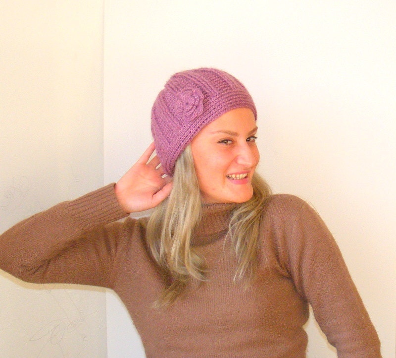 Knitted purple payette Hat, women hat, knitting Hat, Knitted Slouch beret , cap, women, beanie, winter, ski, fashion