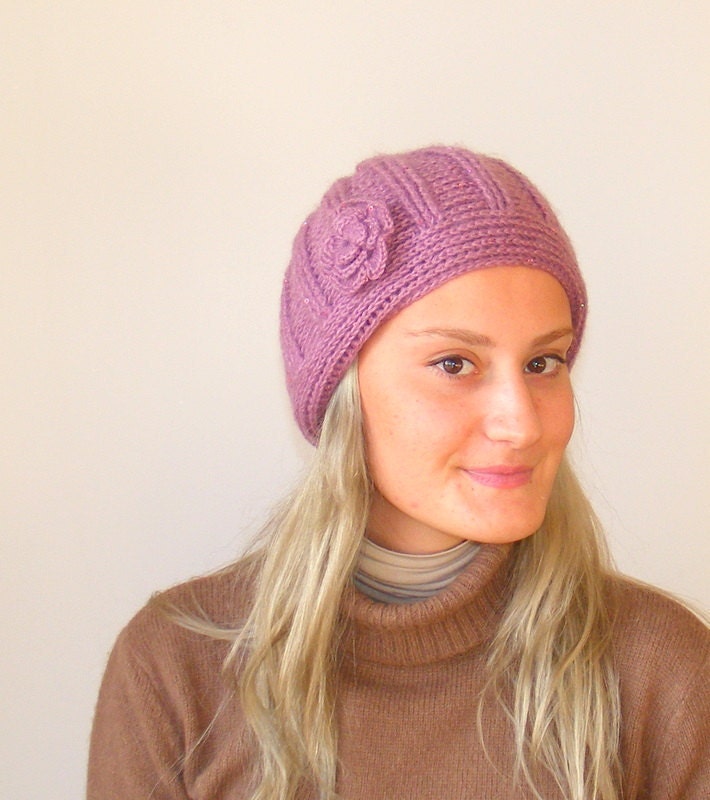 Knitted purple payette Hat, women hat, knitting Hat, Knitted Slouch beret , cap, women, beanie, winter, ski, fashion
