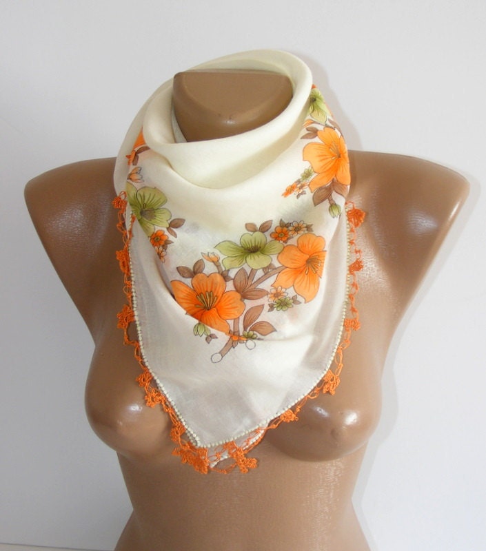 Orange  Scarf Original Anatolian Yemeni scarf ,100 cotton Scarf , floral shawl , new scarf , SENO