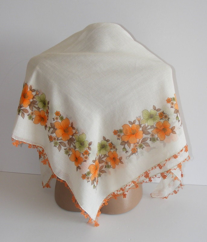 Orange  Scarf Original Anatolian Yemeni scarf ,100 cotton Scarf , floral shawl , new scarf , SENO