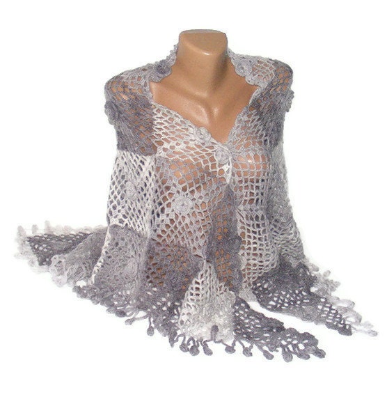 Hand crocheted women shawl, blue gray, gray stole, wrap, crochet shawl ,design, the original model
