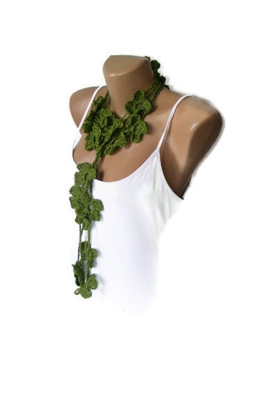 NEW Lariat scarf Crochet ,Fashion scarf,summertime floral,flowers scarf,green flowers,woman scarves