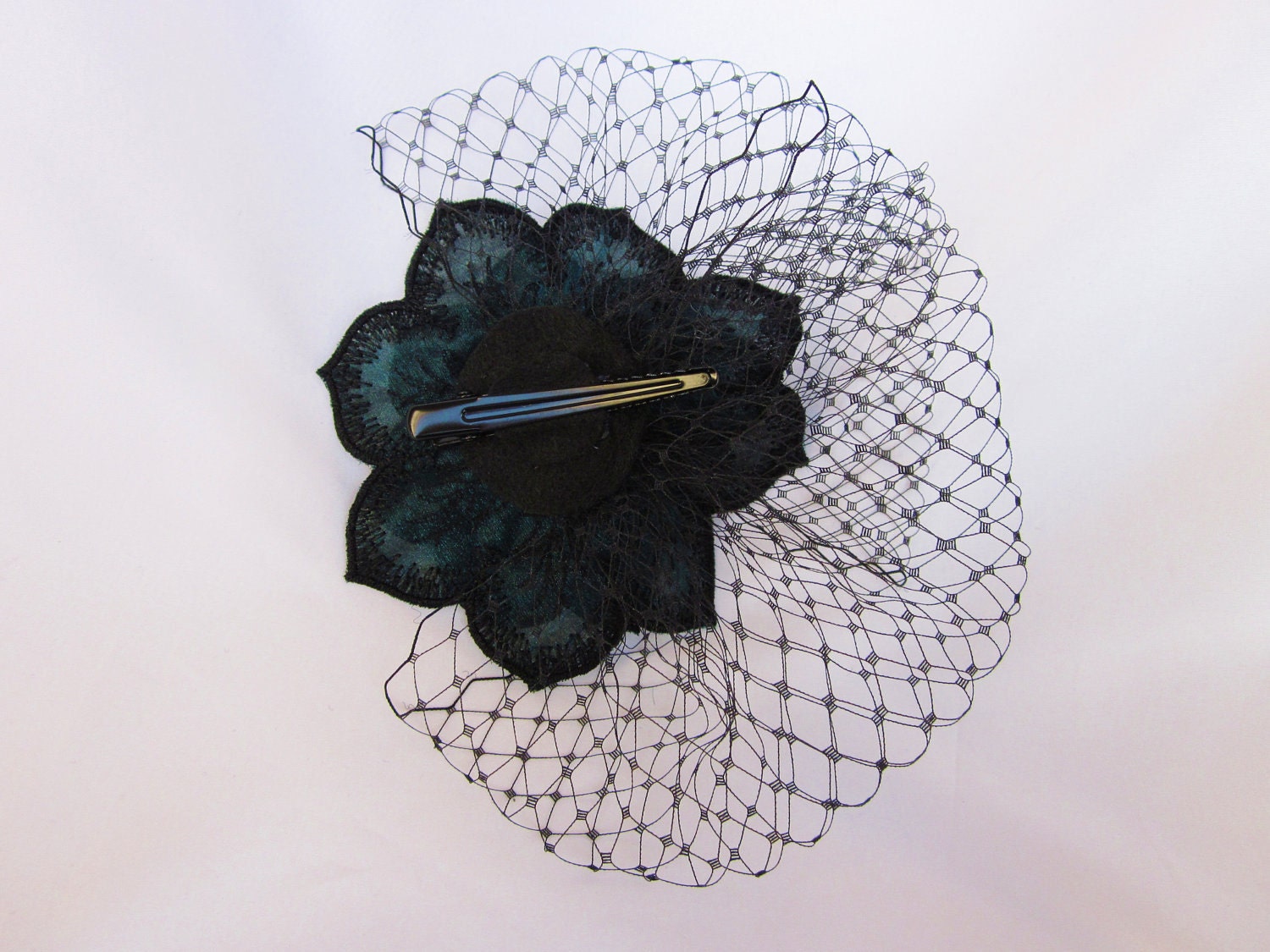Peacock Green Bridesmaid Fascinator Embroidered Flower Swarovski Crystals Wedding Accessory