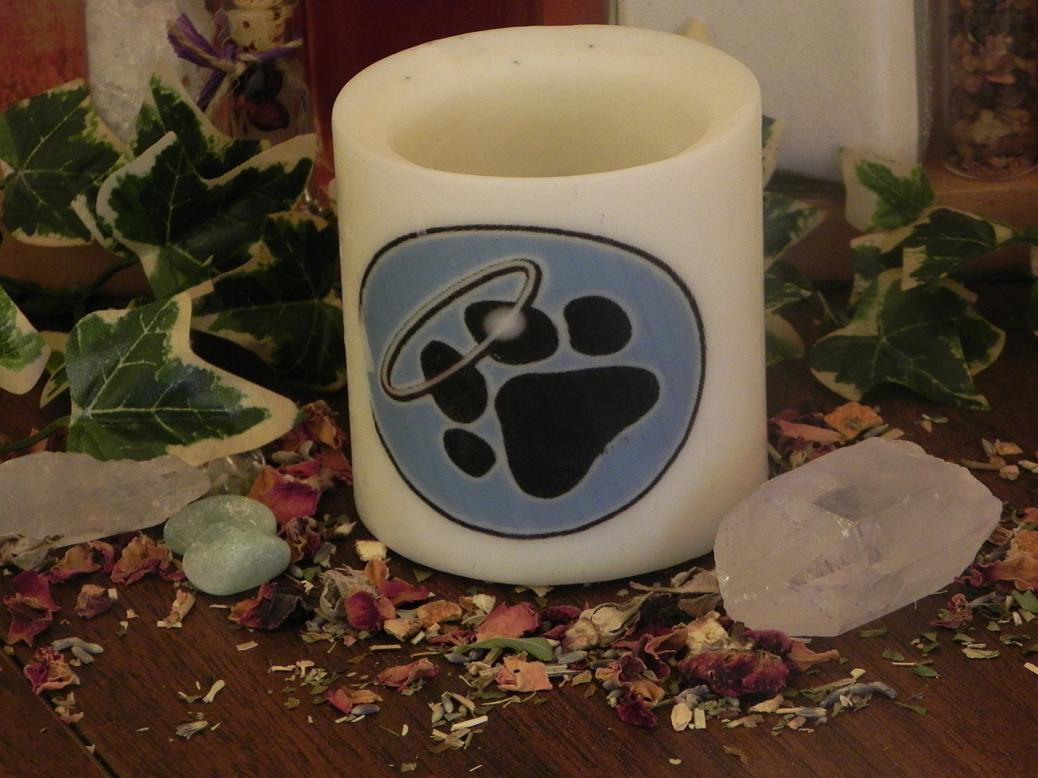 Paw Print Memorial Wax Tealight Holder - Power, Magick, Spirituality, Wicca, Pagan, Witch