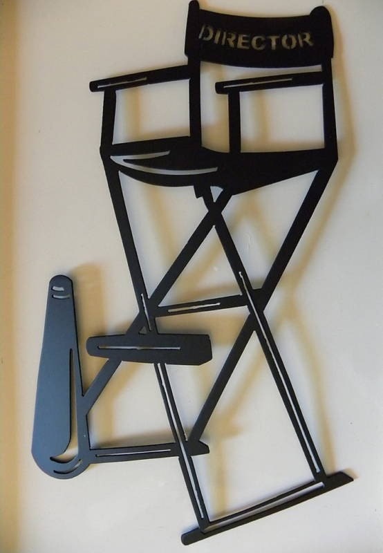 Home Theater Decor Directors Chair W/Horn Metal Wall Art Black