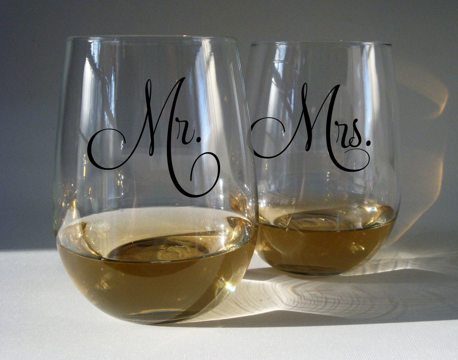 Stemless Wine Glasses - Mr and Mrs - set of 2