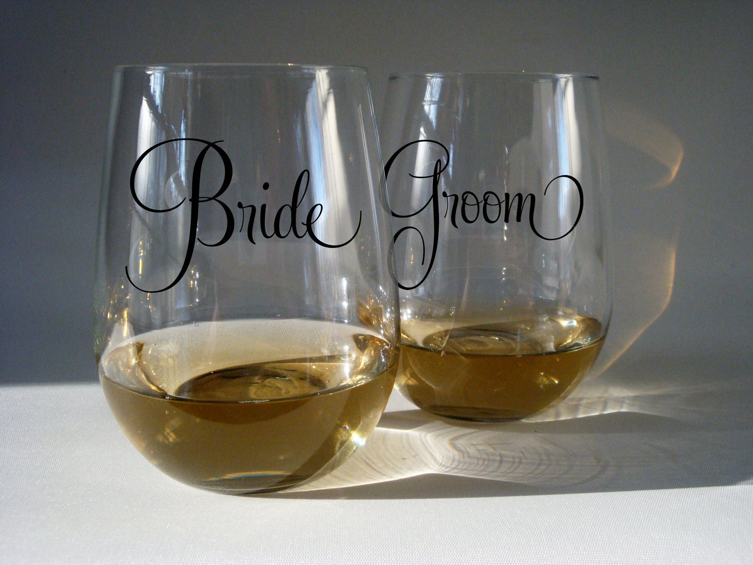 Stemless Wine Glasses - Bride and Groom - set of 2
