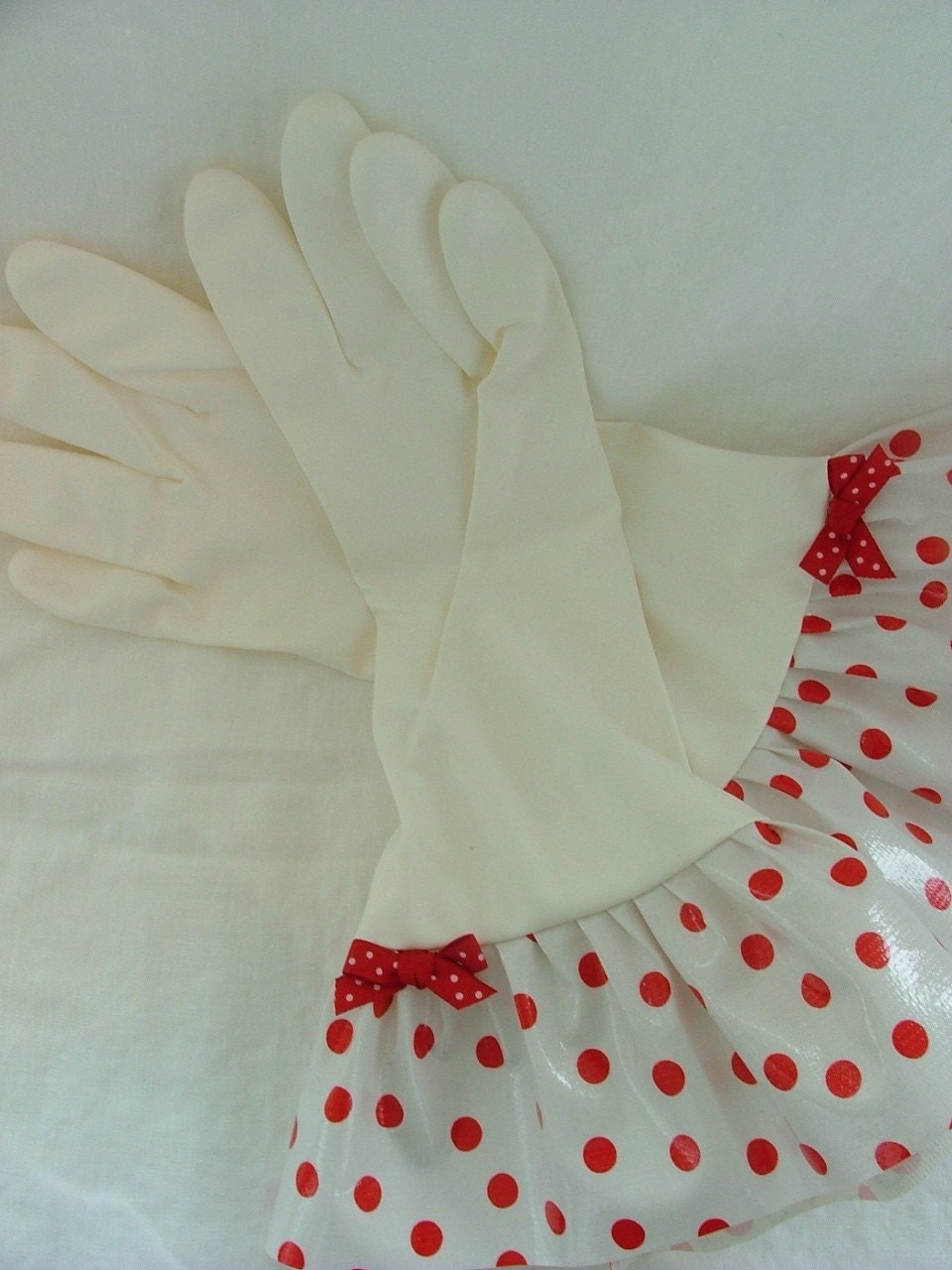 Plain Jane Red Polka Dot Oilcloth Gloves - Latex Free - Not Just for Cleaning (Size Med)