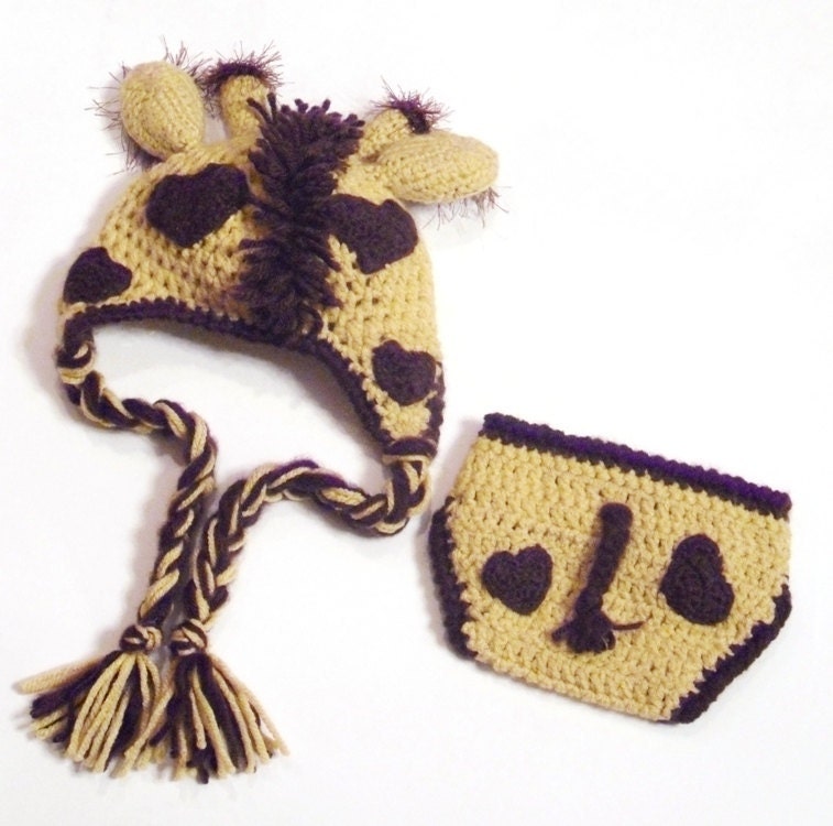 Delightfully Adorable Crochet Giraffe Earflap Hat and Diaper Cover Set - Newborn to 6 Months