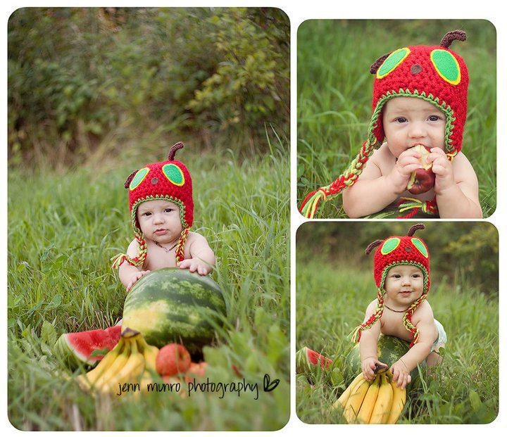 A Very Hungry Caterpillar Hat. Newborn to Child sized, Photo Prop. Girls caterpillar color option added.