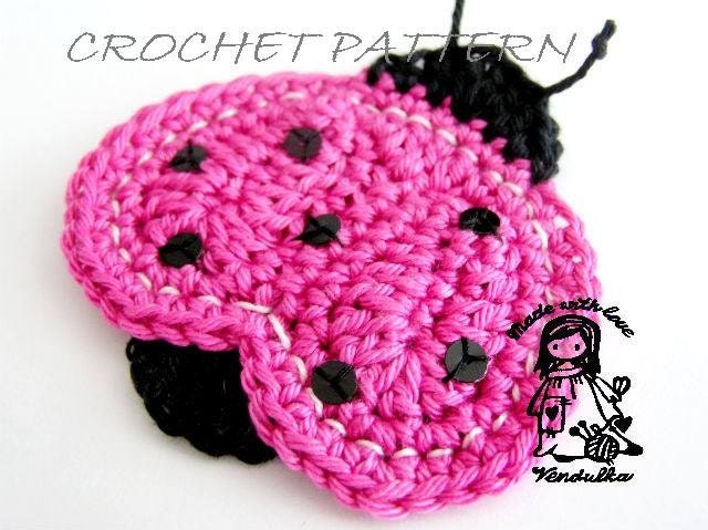 Crochet applique pattern - Ladybug. DIY