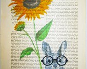Sunflower Rabbit - Mixed Media-Digital Illustration Print-Art Poster-Acrylic Painting-Holiday Decor-Drawing Illustration-Gift For Her
