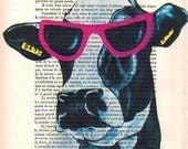 Mixed media Digital Print Illustration Print Art Poster Acrylic Painting Holiday Decor Drawing Illustration Gift For Her: Jetset cow