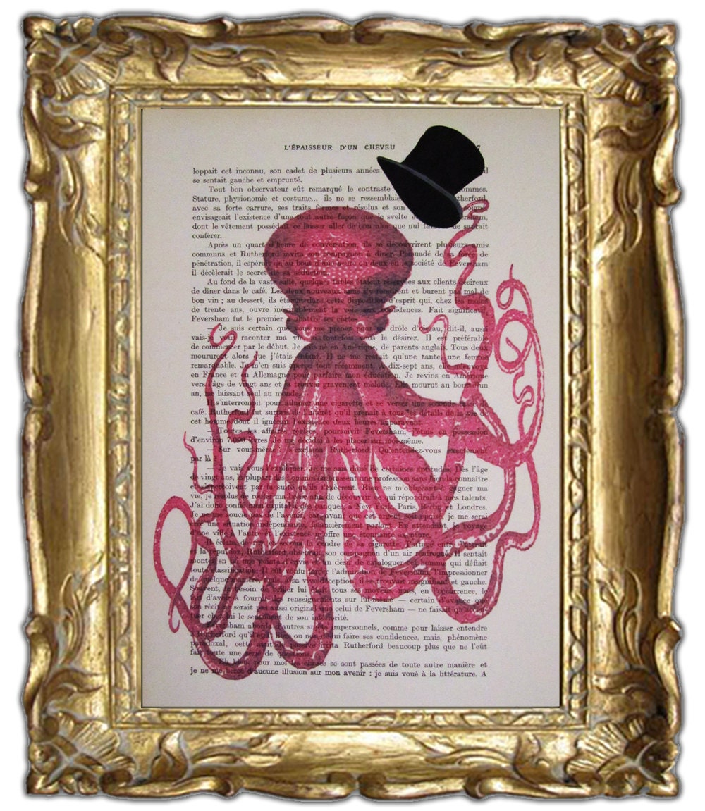 Gentleman octopus- Mixed Media-Digital Illustration Print-Art Poster-Acrylic Painting-Holiday Decor-Drawing Illustration-Gift For Her