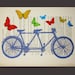 Butterflies around vintage bicycle -Original Illustration-Art Print-Art Poster- Hand Painting Mixed Media- French 1920 Vintage Paper