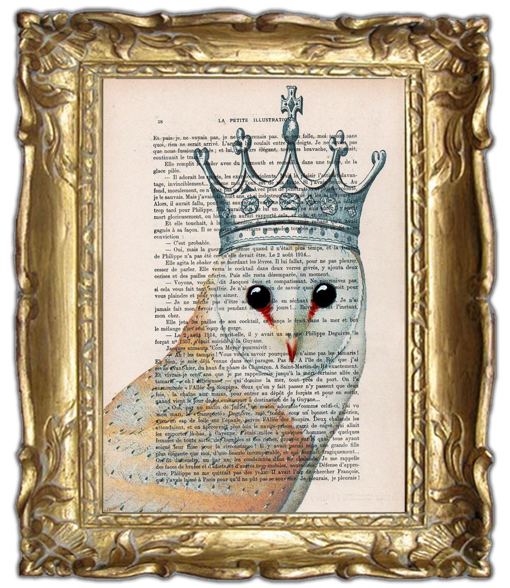 Drawing Illustration Giclee Prints Posters Mixed Media Art Acrylic Painting Holiday Decor Gifts: Owl with crown