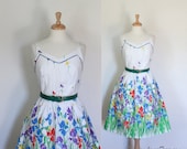 Vintage 70s Halter Dress / Vintage Sun Dress / TWIRL ME / Rockabilly Swing Summer Dress