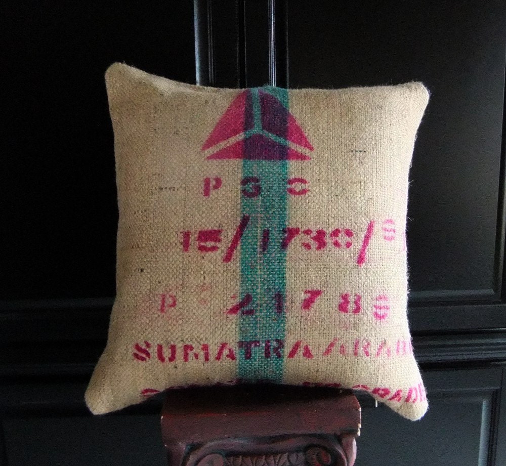 PGC Turquoise & Pink 20 inch Designer Upcycled Burlap Floor Pillow