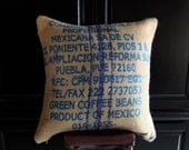 Mexicana 20 inch Blue Stripe Designer Upcycled Burlap Pillow
