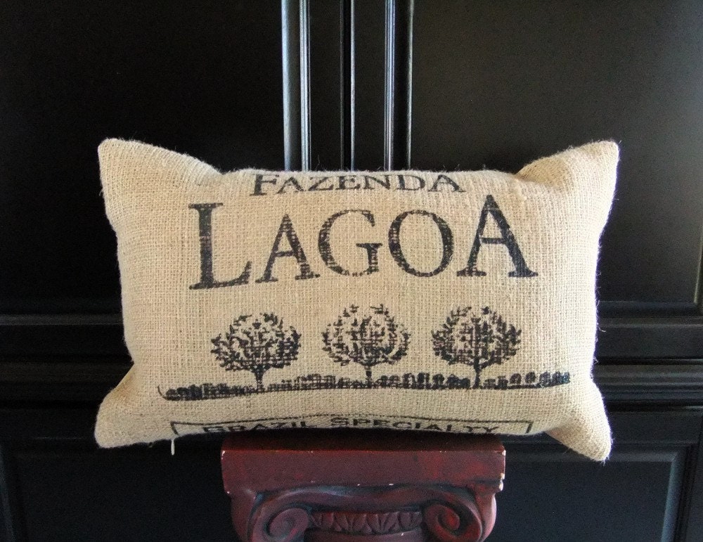 12 x 20 inch Designer Upcycled Burlap Pillow