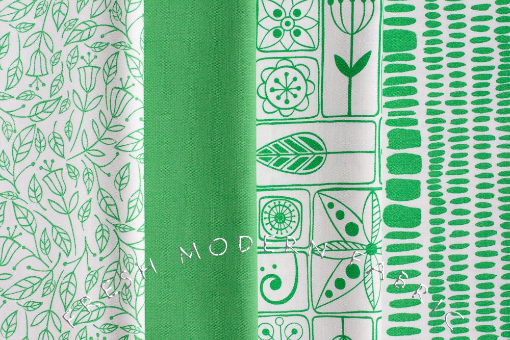 Fat Quarter Bundle of Summersville in Leaf Green, 4 Pieces, Lucie Summers, Moda Fabrics, 100% Cotton Fabric