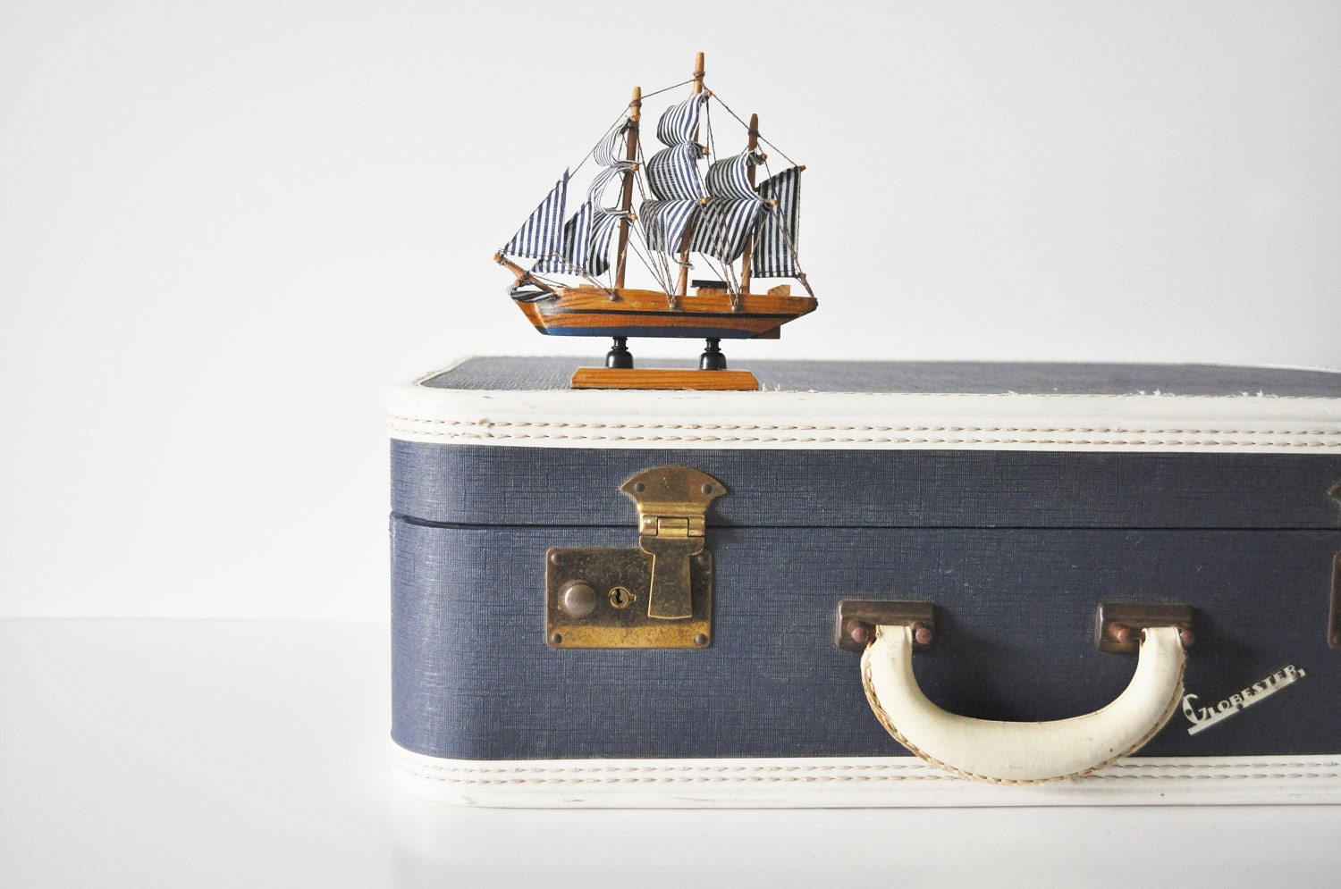 Mid Century Navy Blue Suitcase