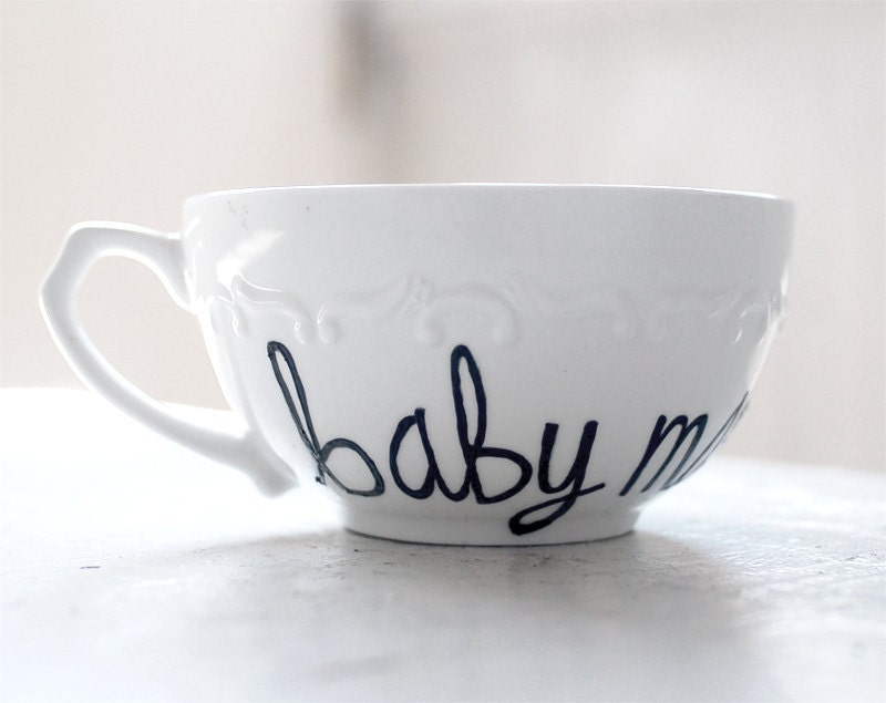 baby mama - white vintage tea cup - upcycled