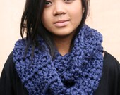 Super Thick & Chunky Cozy Crochet Infinity Scarf Cowl- Navy
