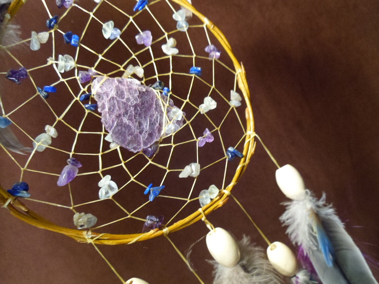 Custom Dream Catcher- Magic Dragon Scale- White Willow Dream Catcher- With Lepedolite and Beautiful Feather Work