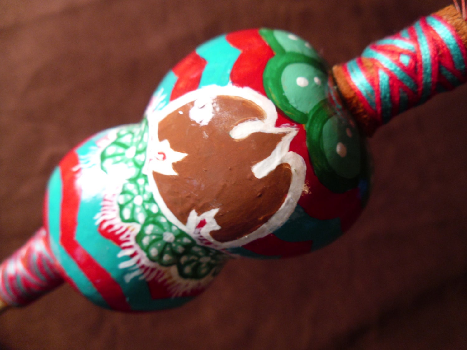 Shamanic Rattle- Dance with The Medicine- Hand Painted Gourd Rattle- Horse Hair- Macaw Feathers- Spirit Shaker