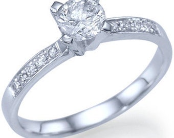 1.10 carats Round Cut Natural Diamond Engagement Ring 14k White or Yellow Gold