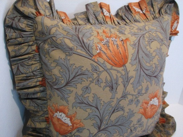 Ruffled Throw Pillow Cover in a Gorgeous Print  "Anemone"