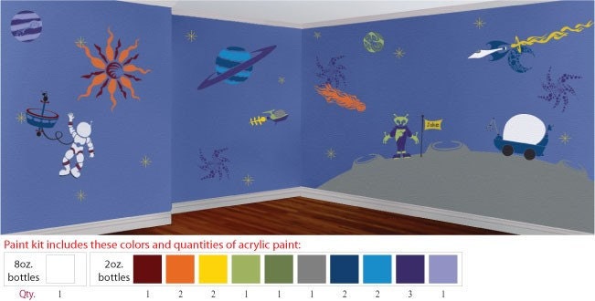 Paint Kit for Outer Space Wall Stencil Boys Room, Acrylic Paints for Space Wall Mural