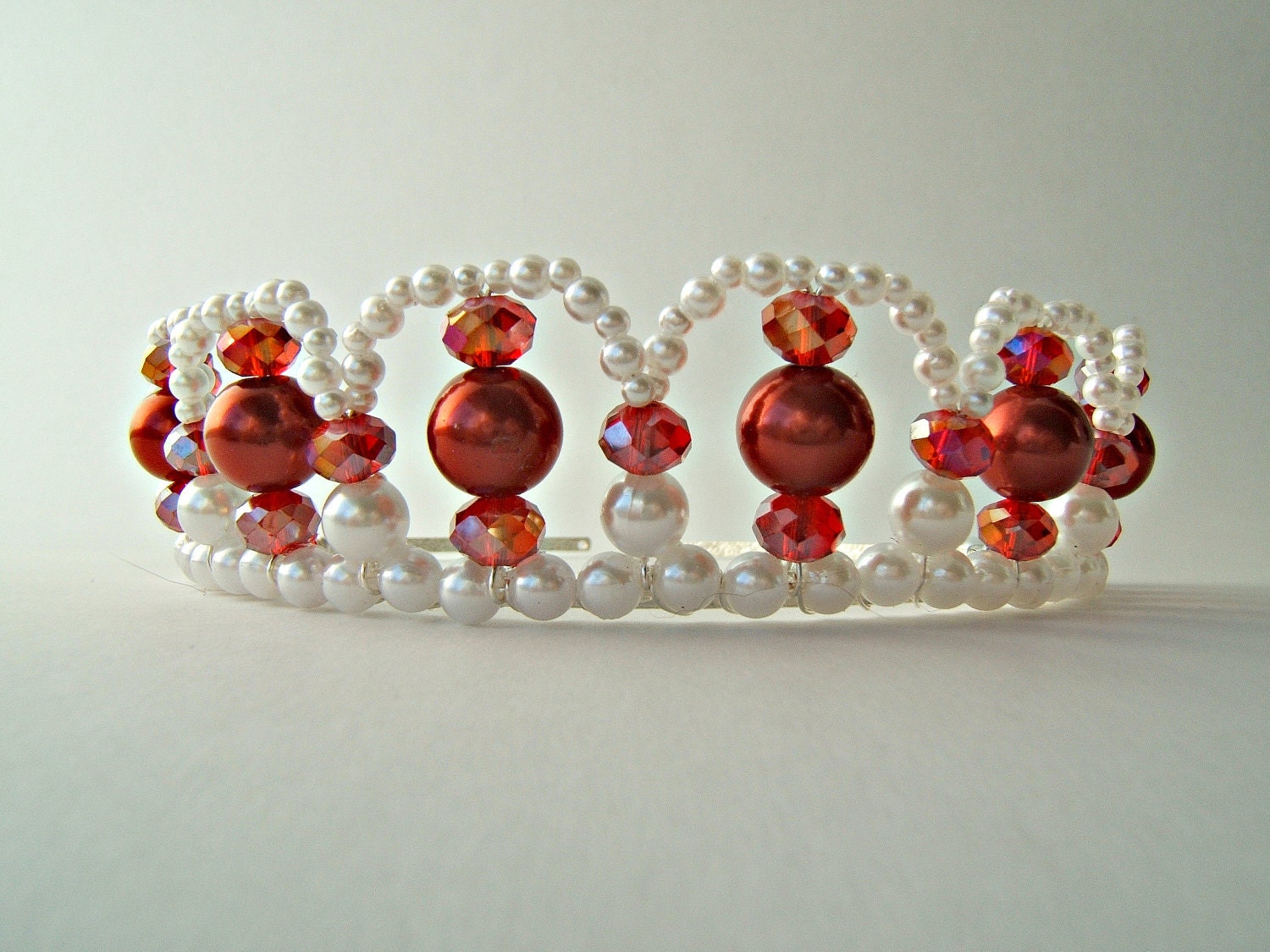 Red and White Pearl and Crystal Tiara - Perfect for Valentines Day