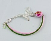 Garden Butterfly Bracelet by Michelle Filigree Lampwork Seed Beads Gems in Bloom Pink Green Gift Idea