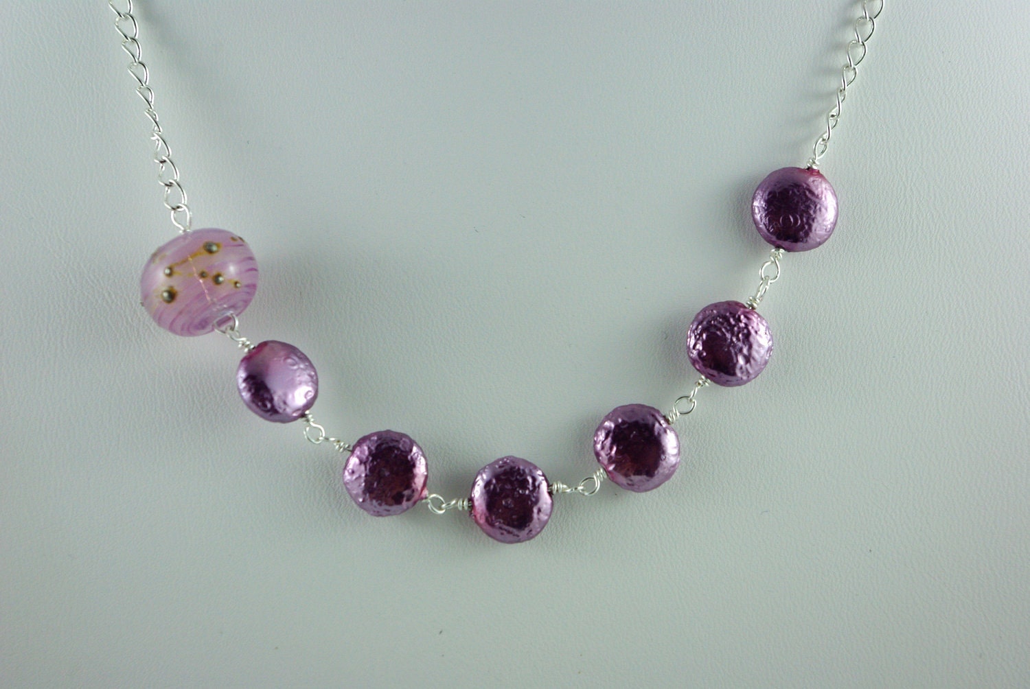 Purple Precious Pearl with a Lampwork Bead Necklace by Michelle Czech Pearl