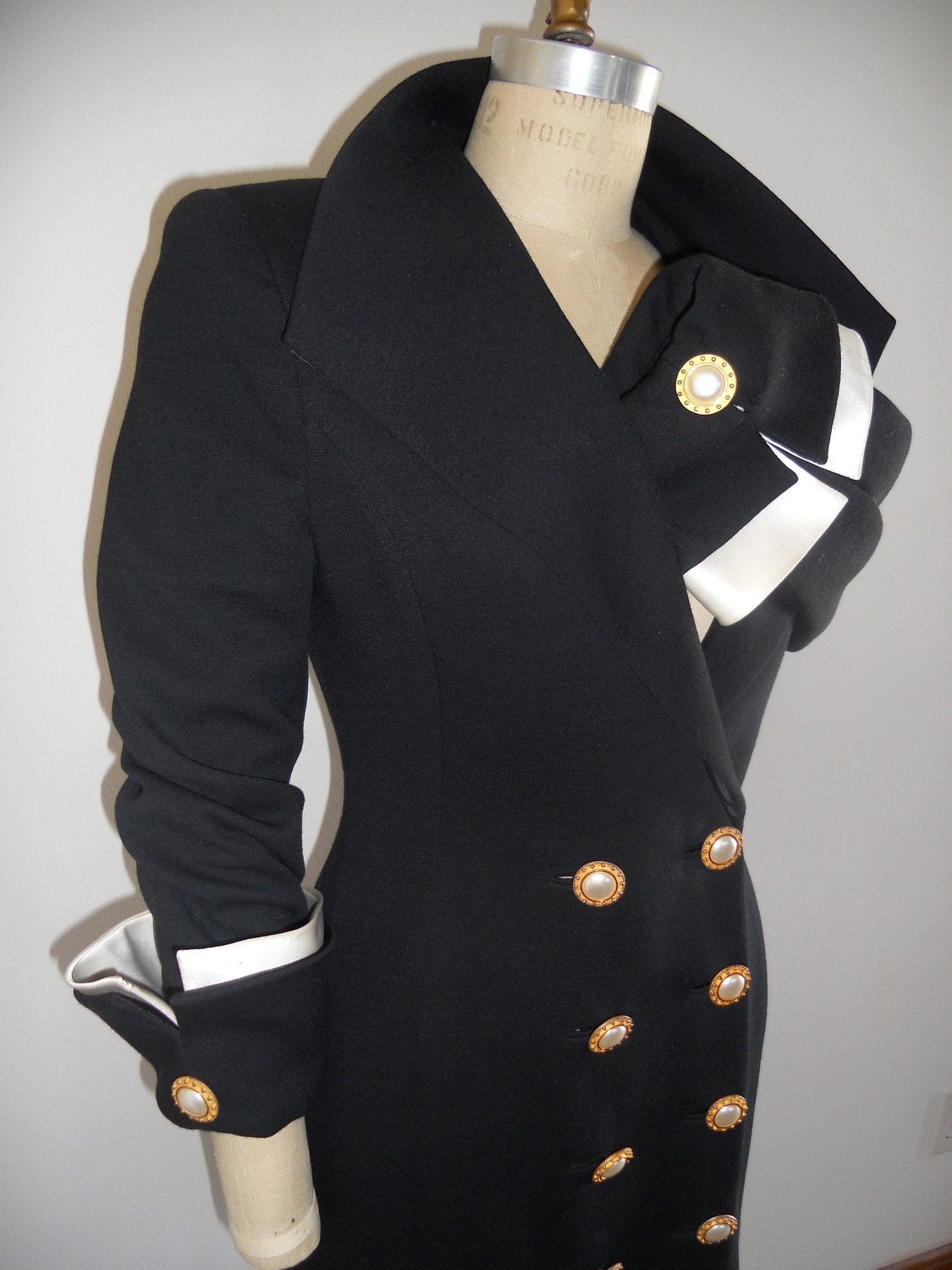 Vintage Couture Coat Dress Peggy Jennings Wool Knit Double Breasted Fancy Buttons 70's