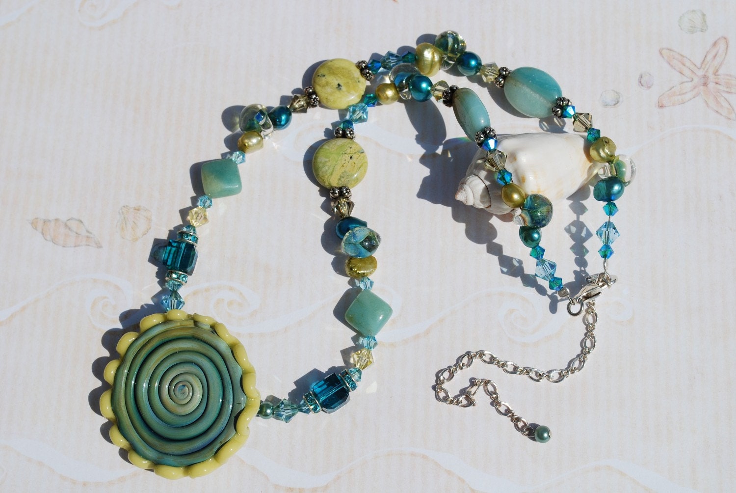 Lampwork Bead Necklace, Turquoise Sterling Silver