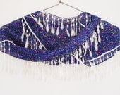 Traditional Turkish Woven Scarf With Lace, Floral, Dark Blue