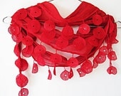 Traditional Turkish Woven Scarf With Circle Lace RED, Cotton, Organic, Wedding, Fashion